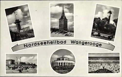 Ak Nordseebad Wangerooge in Ostfriesland, Leuchtturm, Panorama, Strand