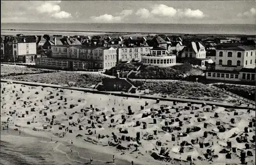 Ak Nordseebad Wangerooge in Ostfriesland, Strand, Promenade, Hotels, Vogelschau