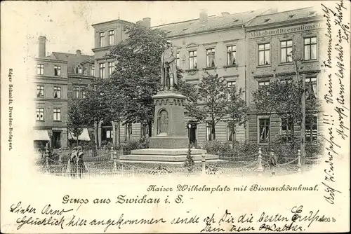 Ak Zwickau in Sachsen, Kaiser Wilhelmplatz, Bismarckdenkmal