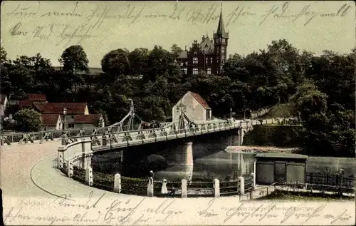 Ak Zwickau in Sachsen, Paradiesbrücke, Ebertschlösschen