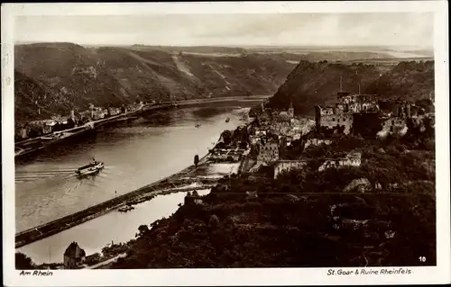 Ak Sankt Goar am Rhein, Blick auf den Ort, Ruine Rheinfels