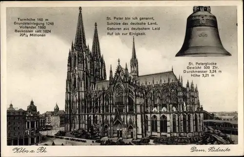 Ak Köln am Rhein, Dom, Südseite, St. Peterglocke