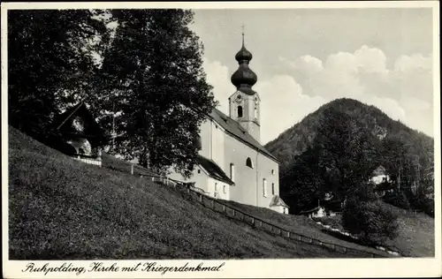 Ak Ruhpolding in Oberbayern, Kirche, Kriegerdenkmal