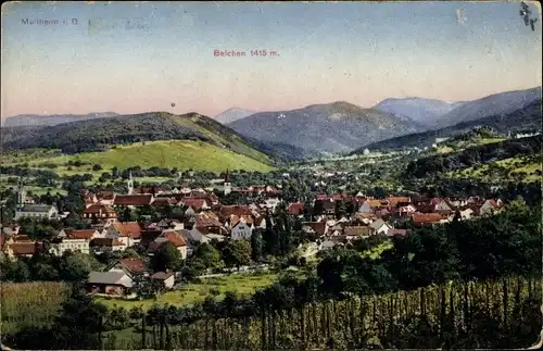 Ak Müllheim in Baden Markgräflerland, Blick auf den Ort, Belchen