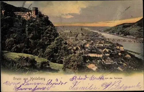 Ak Heidelberg am Neckar, Blick von der Terrasse, Blick auf den Ort, Schloss