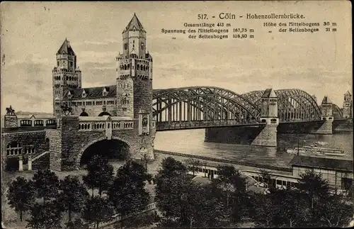 Ak Köln am Rhein, Hohenzollernbrücke