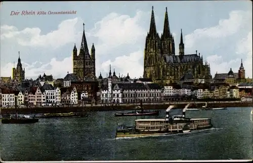 Ak Köln am Rhein, Totalansicht der Ortschaft, Dom, Salondampfer