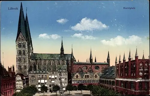 Ak Lübeck in Schleswig Holstein, Marktplatz, Kirche