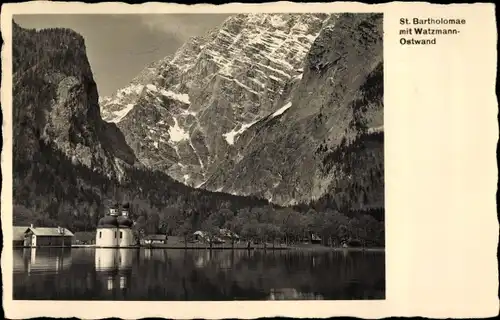 Ak Sankt Bartholomä Schönau am Königssee, Watzmann-Ostwand, Blick auf den Ort