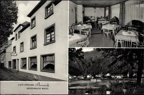 Ak Brodenbach an der Mosel, Cafe Pension Bernardy, Innenansicht, Blick auf den Ort