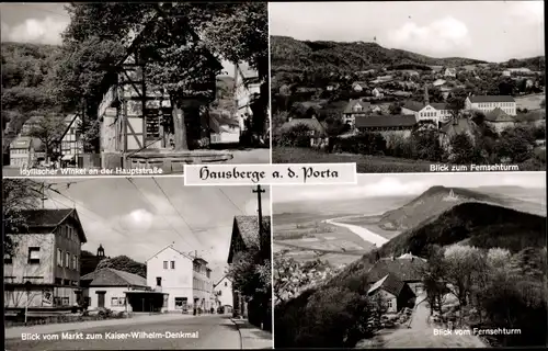 Ak Hausberge Porta Westfalica, Hauptstraße, Blick vom Fernsehturm, Kaiser Wilhelm Denkmal