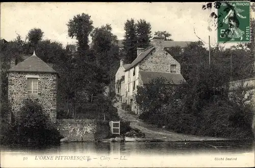 Ak Clécy Calvados, Flusspartie, Häuser