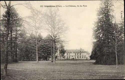 Ak Lignières Cher, Le Chateau, vu du Parc