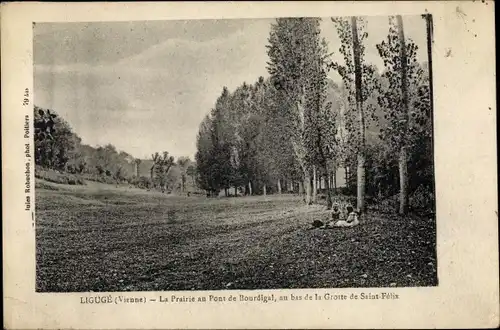 Ak Ligugé Vienne, La Prairie au Pont de Bourdigal