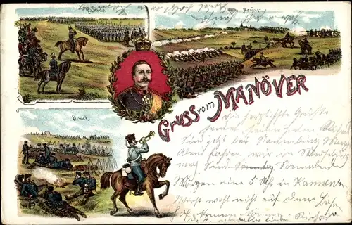 Litho Manöver, Biwak, Parade, Kaiser Wilhelm II.