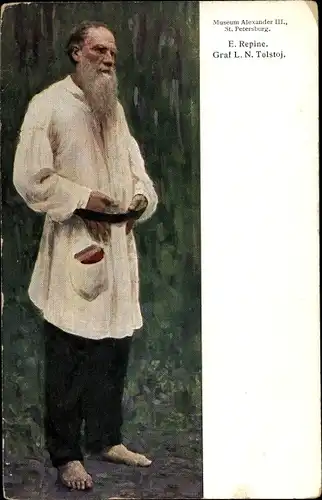 Künstler Ak Repin, Ilja, Schriftsteller Graf L. N. Tolstoj, Portrait, Museum Alexander III.