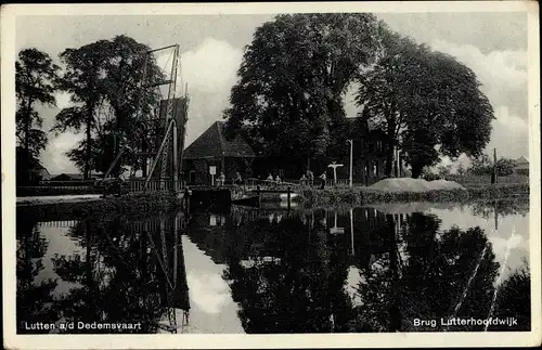 Ak Lutten aan de Dedemsvaart Overijssel, Brug Lutterhoofdwijk