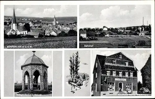 Ak Sohren im Hunsrück, Kaufhaus, Kriegerdenkmal, Bahnhof, Blick auf den Ort