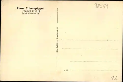 Ak Oberhof im Thüringer Wald, Haus Eulenspiegel