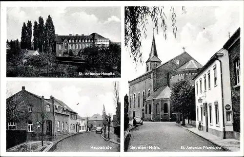 Ak Sevelen Issum am Niederrhein, Hauptstraße, St. Antonius Hospital, Pfarrkirche