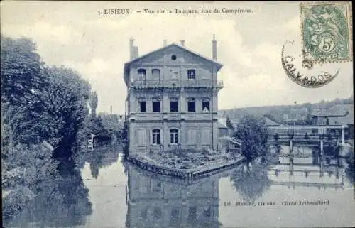 Ak Lisieux Calvados, Vue sur la Touques, Rue du Campfranc