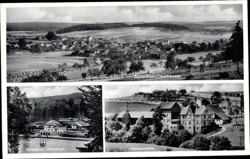 Ak Glashütten Hessen, Panorama, Strandbad Hillersbach, Heckenmühle