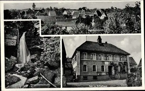 Ak Reichenbuch Mosbach am Odenwald, Rathaus, Schulhaus, Panorama, Margaretenschlucht