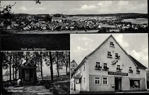 Ak Götzingen Buchen im Odenwald Baden, Gesamtansicht, Gasthof zum Deutschen Hof, Denkmal