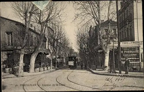 Ak Perpignan Pyrénées Orientales, Avenue de la Gare