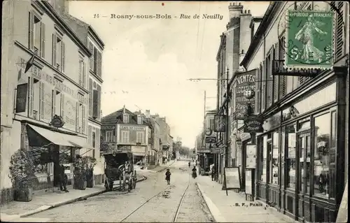 Ak Rosny sous Bois Seine Saint Denis, Rue de Neuilly, Cafe du Centre