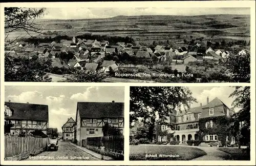 Ak Rockensüß Cornberg in Hessen, Gesamtansicht, Schloss Rittershain, Geschäft J. Schweitzer