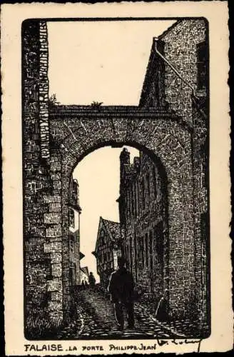Künstler Ak Falaise Calvados, La Porte Philippe Jean