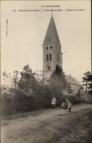 Ak Colleville sur Mer Calvados, L'Eglise