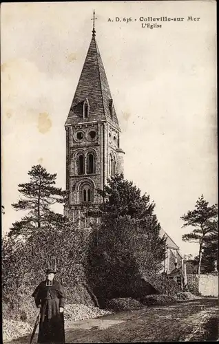 Ak Colleville sur Mer Calvados, L'Eglise