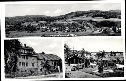 Ak Langen Brombach Brombachtal Odenwald, Gesamtansicht; Pension Wiesen-Fleck