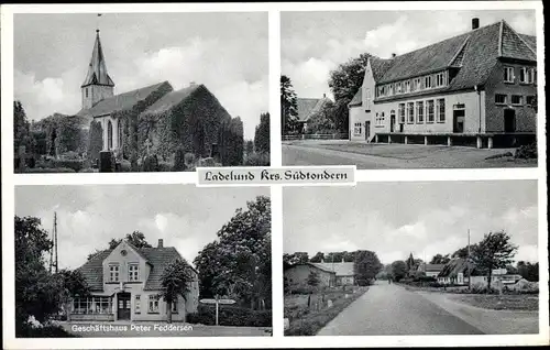 Ak Ladelund Nordfriesland, Geschäftshaus Peter Feddersen, Kirche
