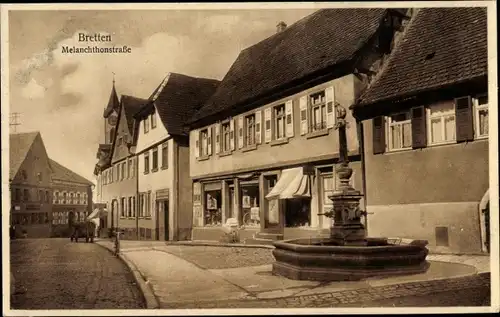 Ak Bretten in Baden Württemberg, Melanchthonstraße, Brunnen