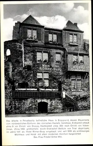 Ak Boppard im Rhein Hunsrück Kreis, Weinhaus Römerburg, Bes. Frau Friedel