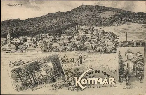 Künstler Ak Walddorf Kottmar in der Oberlausitz, Kottmarberg, Aussichtsturm, Restaurant