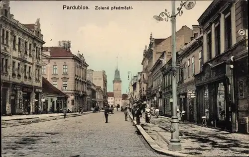 Ak Pardubice Pardubitz Stadt, Zelene predmesti, Straßenpartie