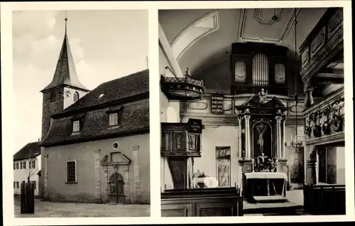 Ak Brunn Nürnberg in Mittelfranken, Kirche, Aussen- und Innenansicht