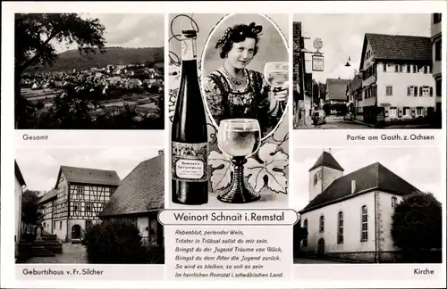 Ak Schnait Weinstadt Baden Württemberg, Gasthaus zum Ochsen, Geburtshaus Fr. Silcher, Kirche, Wein