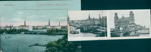 Leporello Ak Hamburg Mitte Altstadt, Lombardsbrücke, Alster Bassin, Rathaus, Neue Elbbrücke