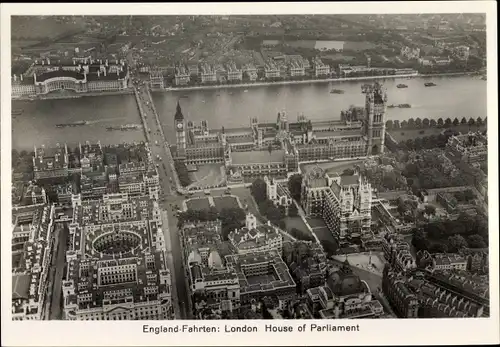 Foto London City, House of Parliament, England Fahrt, Fliegeraufnahme aus Zeppelin, Zigarettenbild