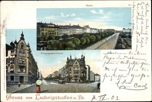 Ak Ludwigshafen am Rhein, Prinzregentenstraße, Markt