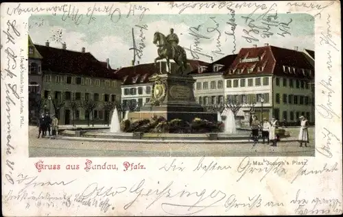 Ak Landau in der Pfalz, Max Joseph Platz, Denkmal