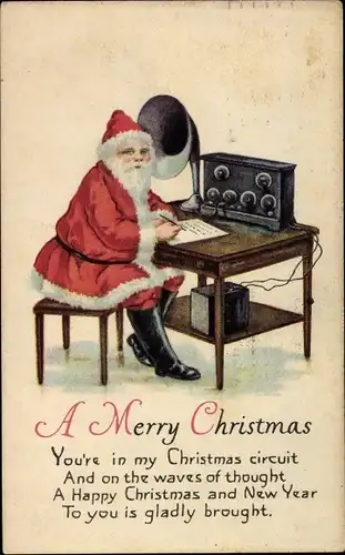Ak Frohe Weihnachten, Weihnachtsmann am Funkgerät