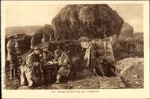 Ak Fernsprechabteilung der Luftschiffer, Unterstand, deutsche Soldaten in Uniformen, I WK