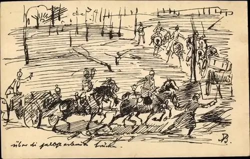 Künstler Ak Deutsche Soldaten auf dem Marsch, Fuhrwerke, I WK