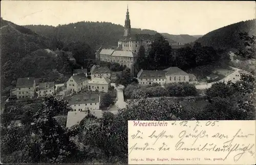 Ak Weesenstein Müglitztal in Sachsen, Blick auf den Ort mit Schloss